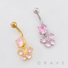 MULTI CZ BUTTERFLY DANGLE BELLY BUTTON NAVEL RING 316L SURGICAL STEEL